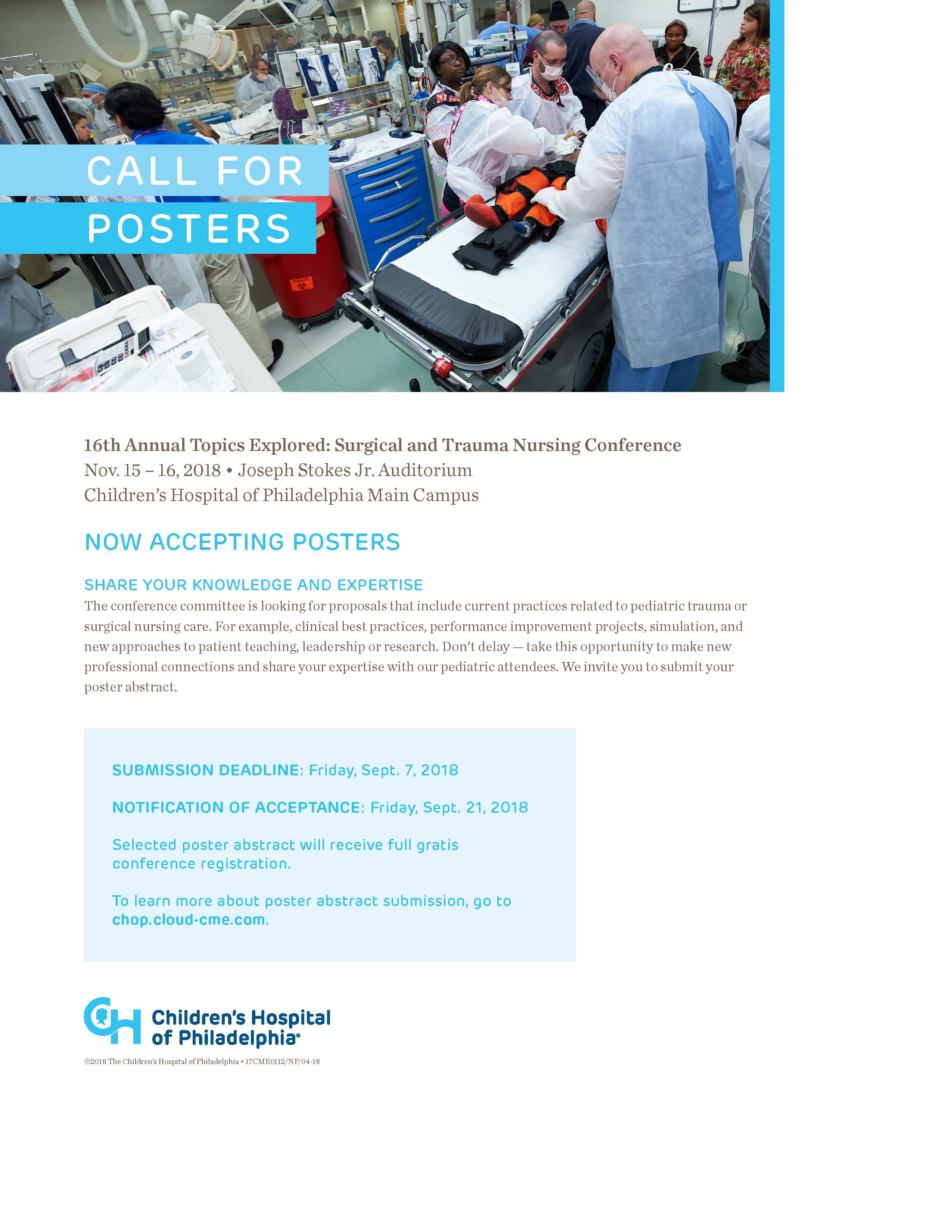 16th Annual Topics Explored: Pediatric Surgical and Trauma Nursing Conference Banner